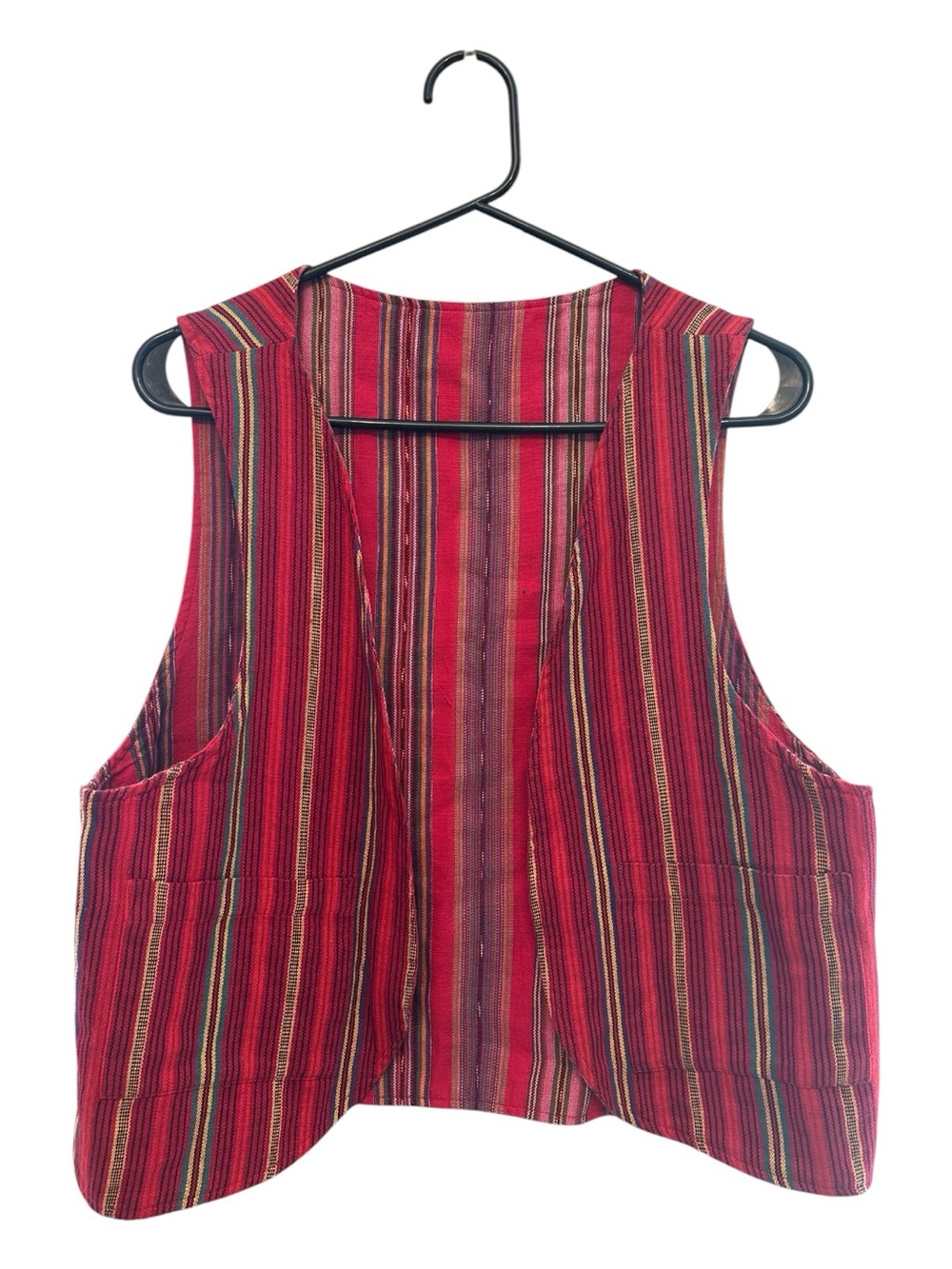 Vintage Handmade Red Striped Reversible Women's Vest with Multicolor Accents S/M